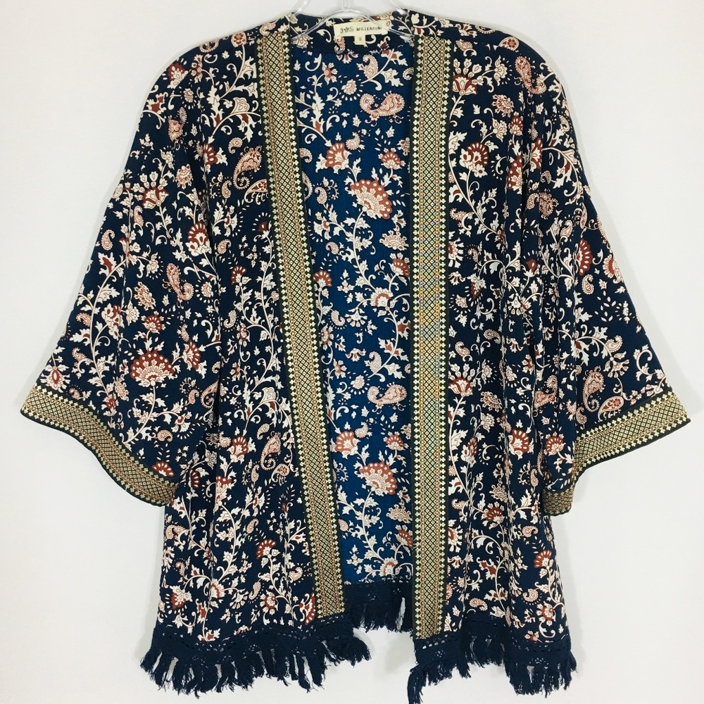 Millenium Blue Floral Summer Kimono sz Small